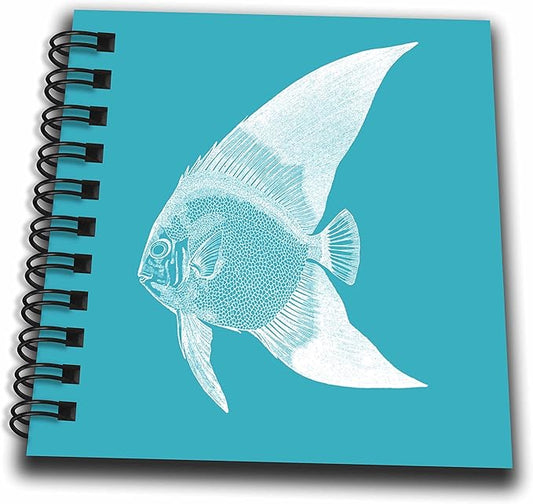 Mini Notepad 4 x 4 inch - Teal Blue Tropical Fish print. Exotic modern sea ocean aquatic biology Vintage Art