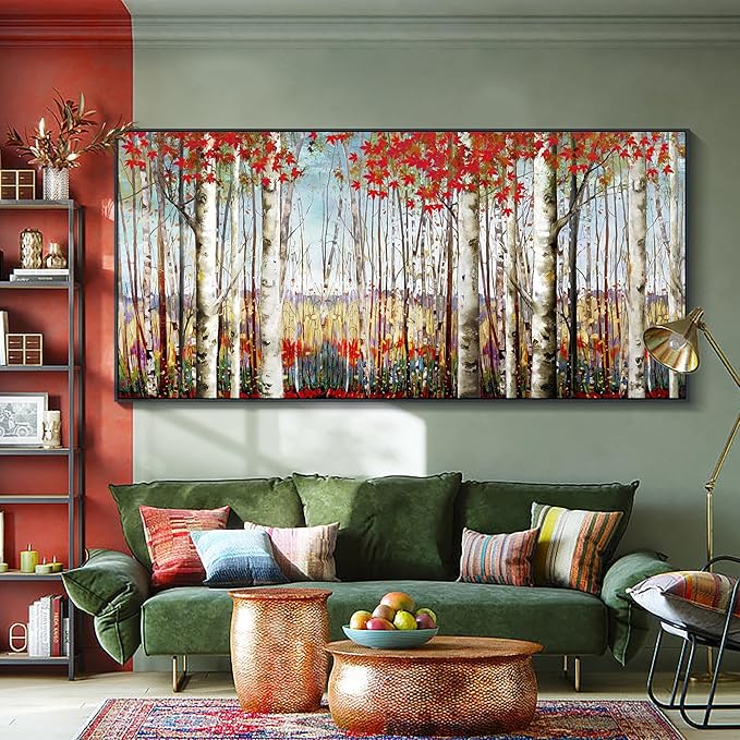 Large Canvas Wall Art - Framed Aspen Tree Oil Painting Style, Birch Tree Pictures for Living Room Wall Decor & Bedroom, 29x58 Modern Nature Artwork for Walls