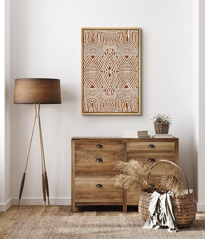 SIGNFORD Framed Canvas Print Wall Art Symmetrical Triangle Tribal Print Geometric Shapes Illustrations Modern Art Minimalist Dramatic Multicolor for Living Room, Bedroom, Office - 16"x24" Natural