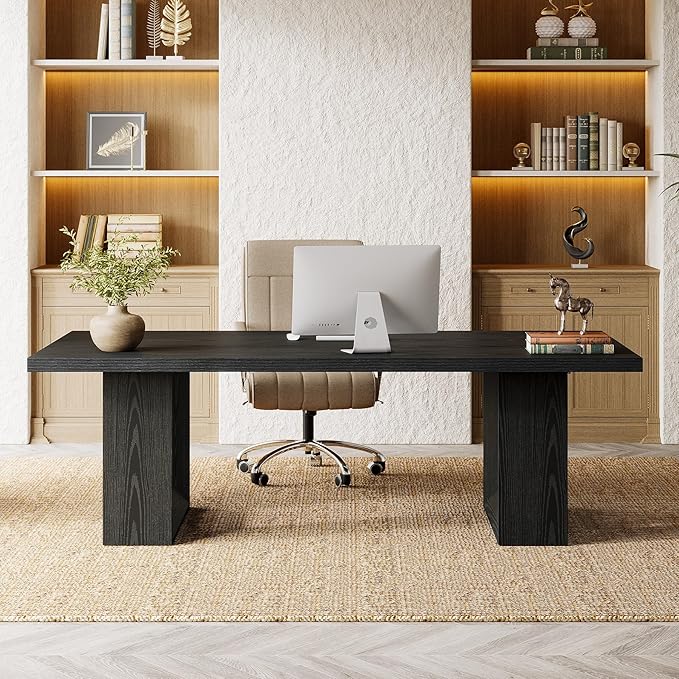 Tribesigns 62.99" Home Office Desk, Large Farmhouse Executive Desk, Computer Table for Office, Conference Room (Black)
