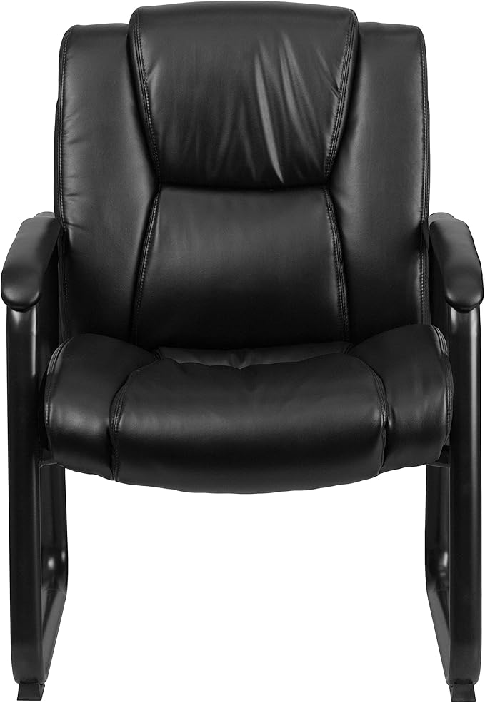 Flash Furniture LeatherSoft Executive Reception Chair with Padded Armrests and Sled Base, Upholstered Side Chair for Living Room or Office, Black