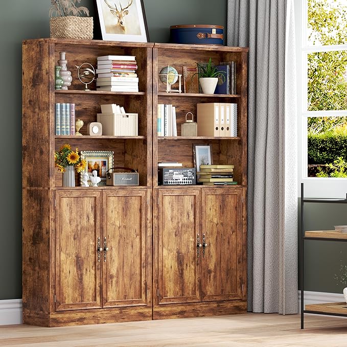 70.1" Tall Bookshelf with Cabinet, 5-Tier Floor Standing Bookcase with Doors & Adjustable Shelves, 31.5" Wide Storage Shelf, Metal Handles, Modern Organizer for Home Office, Living Room