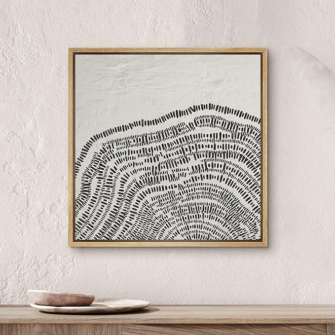 SIGNWIN Framed Canvas Print Wall Art Industrial Grunge Wood Ring Landscape Abstract Shapes Illustration Modern Art Decorative Nordic Minimal Calm/Zen for Living Room, Bedroom, Office - 16"x16" NATURAL