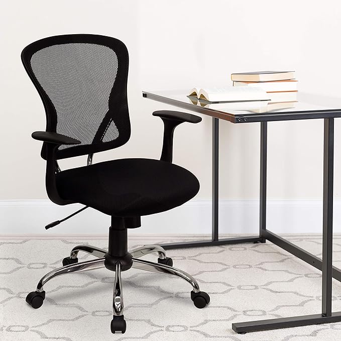 Flash Furniture Alfred Mid-Back Black Mesh Swivel Task Office Chair with Chrome Base and Arms