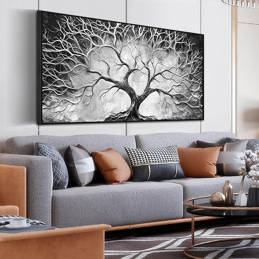 Tree Canvas Wall Art for Living Room - Black and White Pictures Wall Art for bedroom - Black Framed Home Office Decor Size 29" x 59"