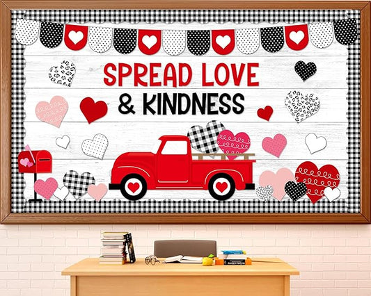 Valentine's Day Bulletin Board Set Valentines Day Classroom Decorations Black White Paper Cutout Love Red Truck Heart Bulletin Board Border for School Chalkboard Door Supplies
