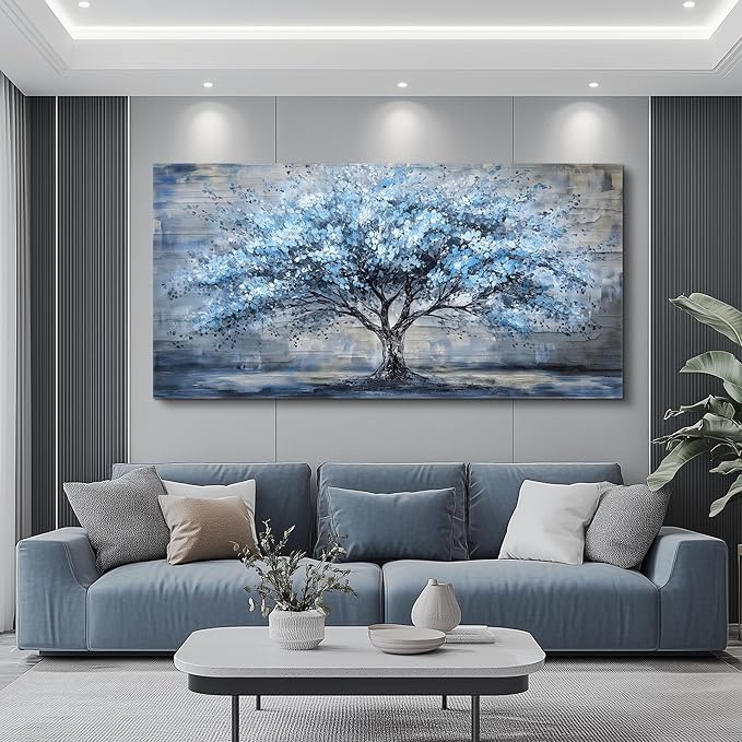 Canvas Wall Art for Living Room Large Wall Decor for Office Bedroom Decorations Blue Tree Landscape Pictures Abstract Paintings Artwork Room Wall Mural Aesthetic Home Decor 30x60 in