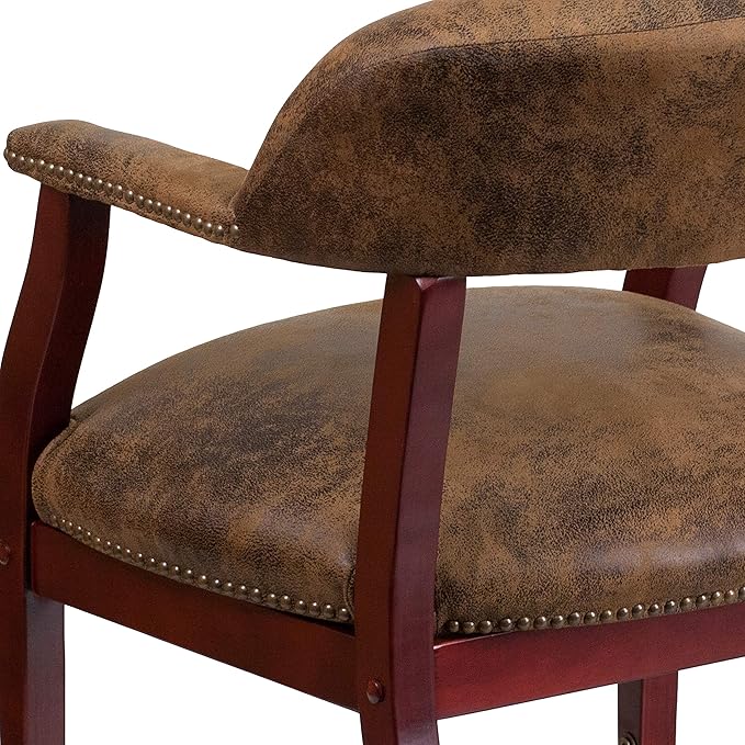 Flash Furniture Sarah Bomber Jacket Brown Luxurious Conference Chair with Accent Nail Trim and Casters