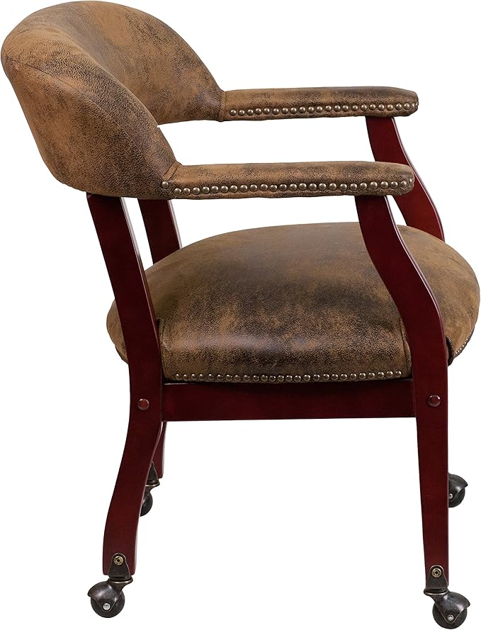Flash Furniture Sarah Bomber Jacket Brown Luxurious Conference Chair with Accent Nail Trim and Casters
