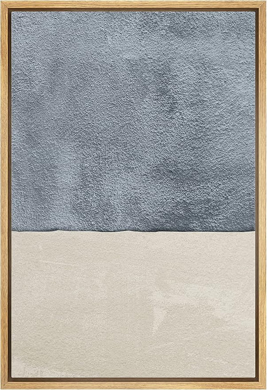 IDEA4WALL Framed Canvas Print Wall Art Mid-Century Watercolor Blue Gray Color Block Abstract Shapes Illustrations Modern Art Decorative Relax/Calm for Living Room, Bedroom, Office - 24"x36" Natural