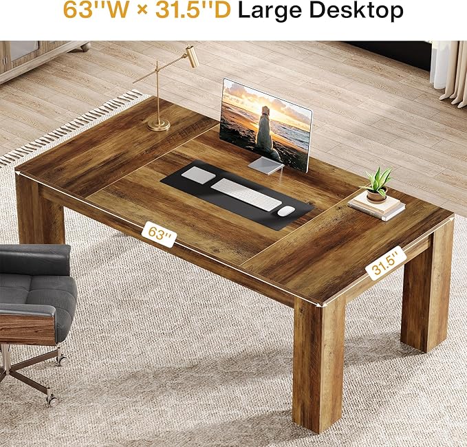 Tribesigns 63-Inch Executive Desk, Large Office Computer Desk, Simple Workstation Writing Table Study Table for Home Office, Rustic Brown