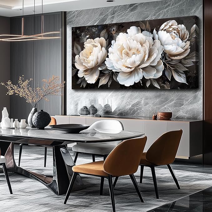 QIYILEXWART Large Wall Decor For Living Room Canvas Wall Art For Office Modern Wall Decorations For Bedroom White Peony Landscape Painting Farmhouse Pictures Artwork Room Home Decor 24x48 In