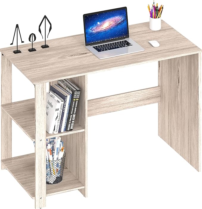 SHW 38-Inch Home Office Computer Desk with Shelves, Maple