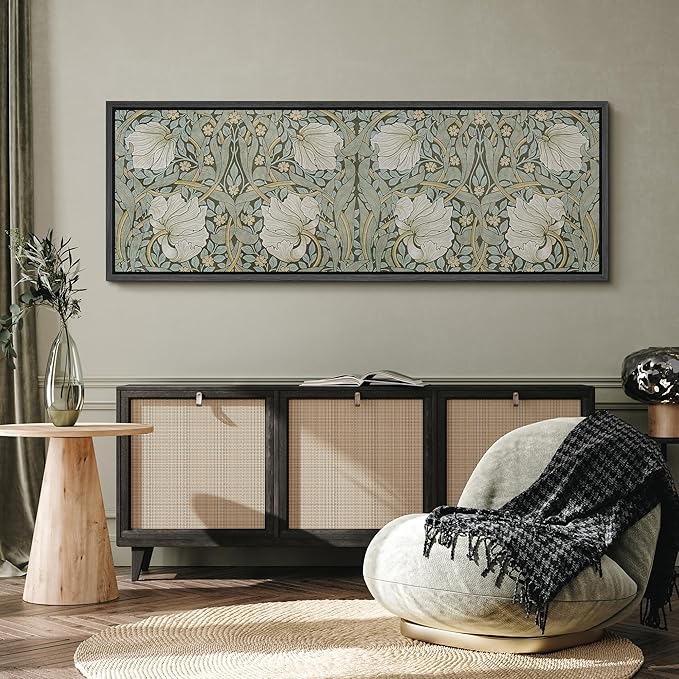 SIGNFORD Large Framed Canvas Vintage Nouveau Floral Pattern Illustrations Modern Art Calm Warm for Living Room, Bedroom, Office - 60"x20"