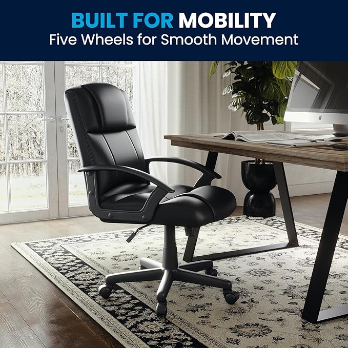 Flash Furniture Coffman Flash Fundamentals Mid-Back LeatherSoft Office and Gaming Chair, Ergonomic Office Chair with Padded LeatherSoft Seat and Arms, Black