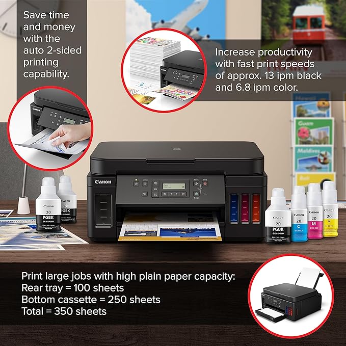 Canon PIXMA G6020 All-in-One Supertank Wireless (Megatank) Printer, Copier and Scan with Mobile Printing, Black, Works with Alexa