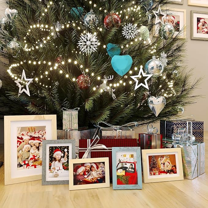 KINLINK 11x14 Picture Frame Set of 6, Wooden 14x11 Photo Frames with Plexiglass for 8x10 Picture with Mat or 11x14 Without Mat, Collage for Wall Gallery and Tabletop Display, 11 x 14 Frame Wood Grain