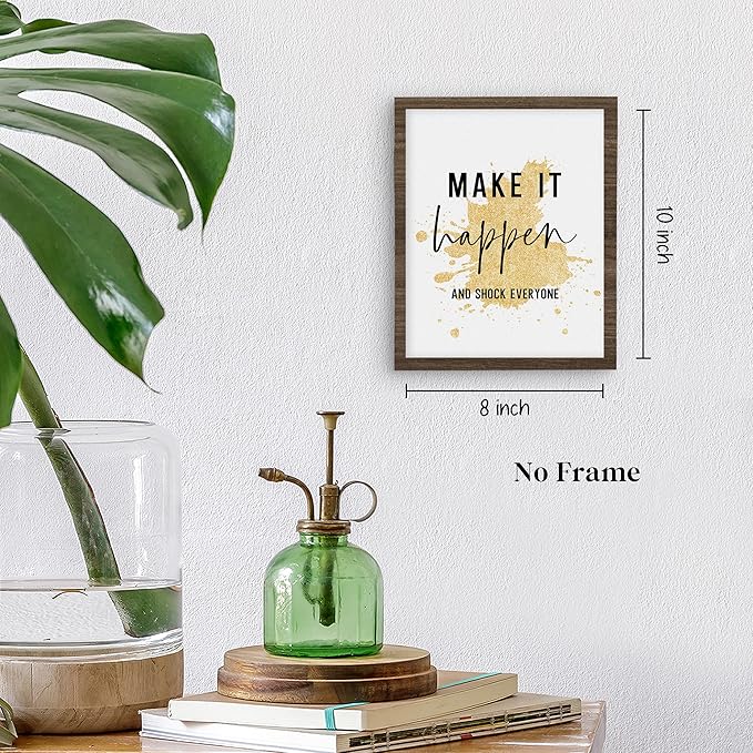 QLMX Gold Office Inspirational Wall Art Prints Set of 4, Motivational Gold Prints Wall Decor for Office Women Men, Positive Quotes Poster for Home 8”x10” Unframed