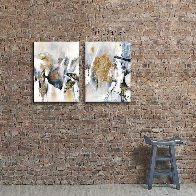 Hardy Gallery Abstract Canvas Wall Art Picture: Splash Gold Foils Artwork Painting Print on Canvas for Living Room (18'' x 24'' x 2 Panels)