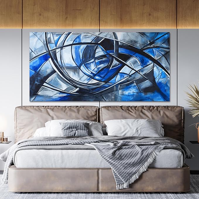 Abstract Wall Art Decor Modern Large Wall Art Pictures for Living Room Abstract Canvas Art Wall Decor Oversized Blue Wall Art Prints Black and White Wall Art Decor Home Office Decorations 35" X 70"