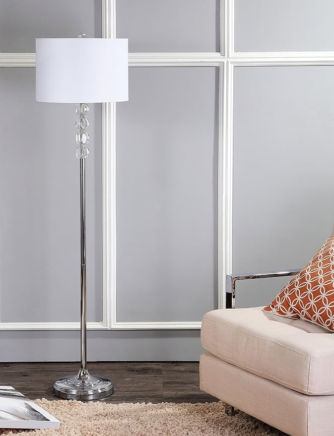 JONATHAN Y 59.5" Chrome and Crystal LED Floor Lamp, Glam Contemporary Standing Pole Light with White Linen Drum Shade for Living Room Bedroom, LED Bulb Included JYL2028A