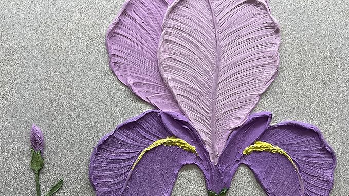 YaSheng Art- Handmade Modern Wall Art Oil Paintings , 3D Textured Wall Art Purple Iris Floral Original Artwork Painting, Modern Minimalist Abstract Wall Art painting, Wall Art for living room Bedroom Wall Deco Home, Framed Wall Art Pictures 36X24 Inch