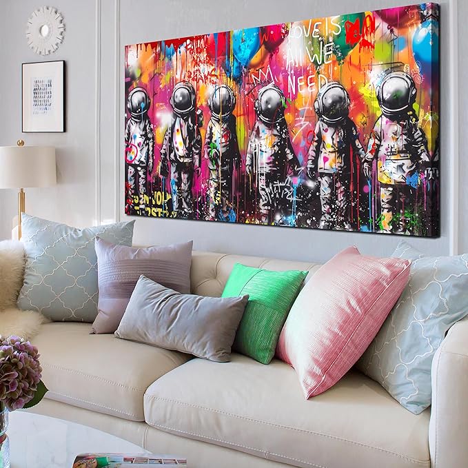 Astronaut Wall-Art - Big Graffiti Art Wall Decor - Space Posters Wall Decor for Bedroom Teen Girl Ready to Hang Size 29 x 59 Inch