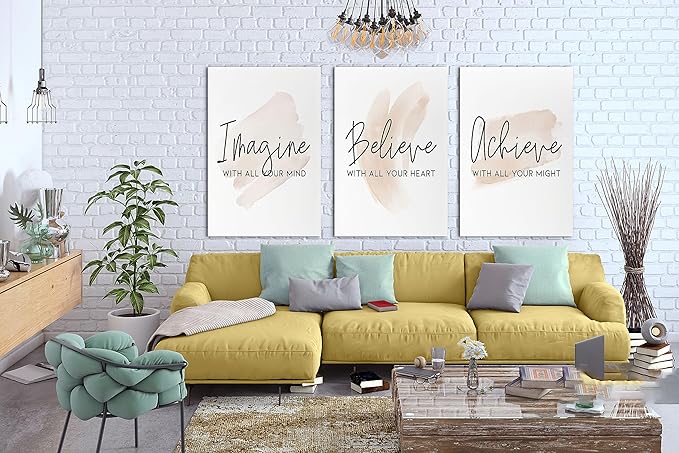 SHMAO Office Canvas Wall Art Motivational Wall Decor, 3 Piece Modern Positive Quotes Print Pictures for Office Wall Decor Women Inspirational Framed Artwork Home Office Decor 24”x36”x3 Panels