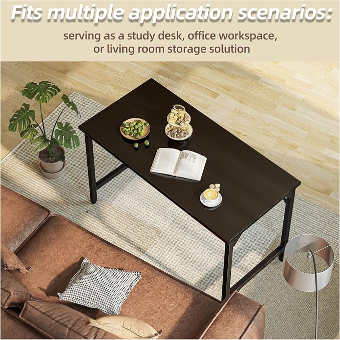 Grandder 47 inch Computer Desk, Home Office Desk Study Writing Kid Table, Simple PC Gaming Desk, Adjustable Feet, Black