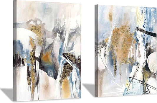 Hardy Gallery Abstract Canvas Wall Art Picture: Multicolor Print Painting Artwork for Bathroom (16'' x 12'' x 2 Panels)