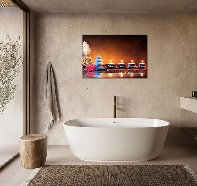 Zen Wall Art Decor Breathe Canvas Art Picture Candles Relaxing Peaceful Poster Prints for Zen Spa Room Artwork Living Room Bedroom (20.00" x 30.00")