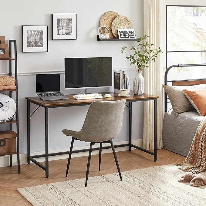 VASAGLE Computer Desk, Office Work Desk, 53.1 x 23.6 x 29.9 Inches, for Study, Bedroom, Home Office, Living Room, Rustic Brown and Ink Black ULWD043B01