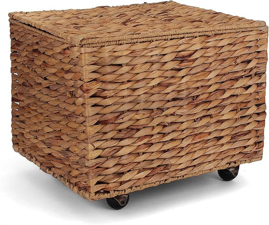 Seagrass Rolling File Cabinet - Home Filing Cabinet - Hanging File Organizer - Home and Office Wicker File Cabinet - Water Hyacinth Storage Basket for File Storage (Natural)