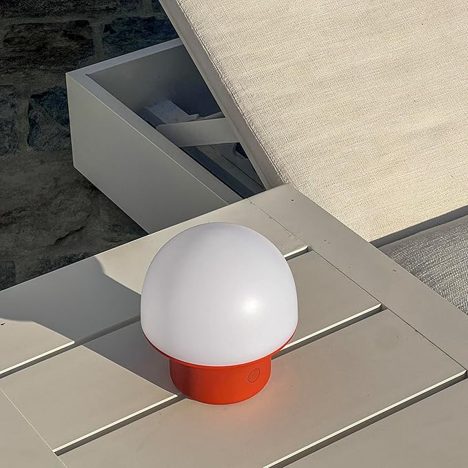 Brightech Portobello Cordless LED Touch Table Lamp - Small Dimmable Outdoor Mushroom Light for Camping & Side Tables - Modern Rechargeable Portable Bedside Light for Desk Bedroom, Nightstand - Red