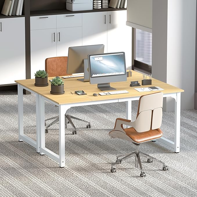 NSdirect Modern Computer Desk 63 Inch Large Office Desk, Writing Study Table for Home Office Desk Workstation Wide Metal Sturdy Frame Thicker Steel Legs, White