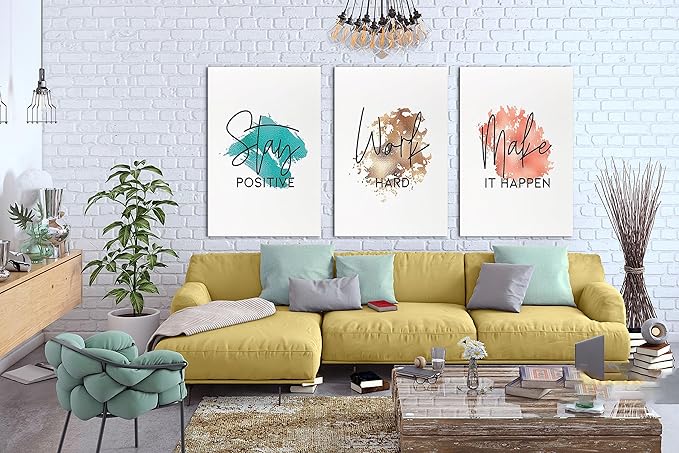 SHMAO Office Canvas Wall Art Motivational Wall Decor, 3 Piece Stay Work Make Print Pictures for Office Wall Decor Women Inspirational Framed Artwork Home Office Decor 24”x36”x3 Panels