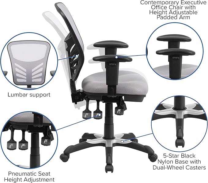 Flash Furniture Nicholas Mid-Back Swivel Office and Gaming Chair, Ergonomic Mesh Office Chair with Adjustable Lumbar Support and Height, Gray