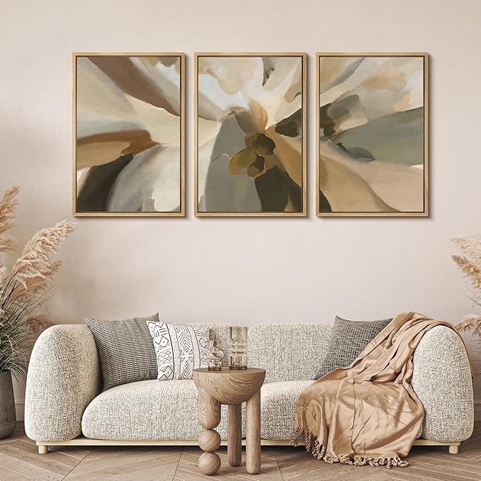 MUDECOR Framed Wall Art Print Set Minimalist Earthy Abstract Floral Illustrations Modern Art Boho Decorative Colorful Chic for Living Room, Bedroom, Office - 16"x24"x3 Natural