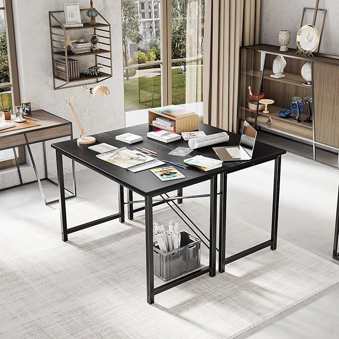 OLIXIS 44 Inch Computer Office Desk for Small Spaces, Writing Gaming Work Desk Modern Study Table with Metal Frame Home Bedroom, Black