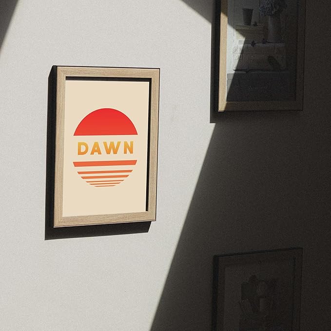 ALPINE INK CO. Dawn Typography Satin Poster - Abstract Sunrise Word Artwork - Warm Minimal Modern Style - Bedroom Living Room Office Wall Decor - 8x10 Unframed Satin Print