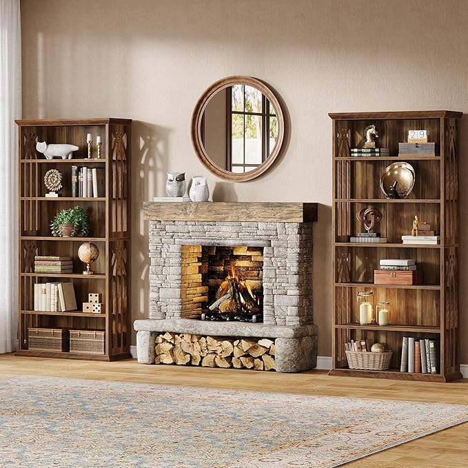 Tribesigns 6-Tier Bookshelf, 75-Inch Tall Bookcase, Large Bookshelves and Bookcases Freestanding Display Shelves, Wood Book Shelf for Living Room, Home Office, Bedroom, Brown (2Packs)
