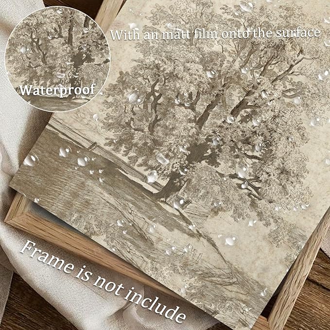 uniro Neutral Etching Vintage Tree Sketch Print, Tree Canvas Wall Art, Antique Rustic Home Decor, Landscape Wilderness Fine Drawing Painting Art Decorative Country/Farmhouse for Living Room, Bedroom, Bathroom Decor( 8" x 10"-UNFRAMED)