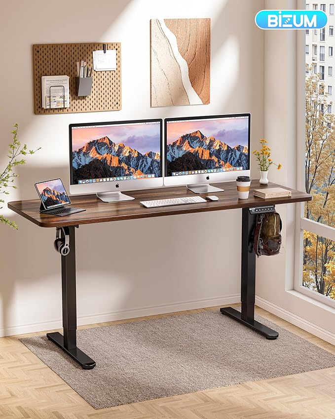 BIZUM Electric Standing Desk 60 x 24 Inch Computer Desk-Gaming Desk Dark Walnut Home Office Desks Height Adjustable Memory Stand Up Computer Workstation