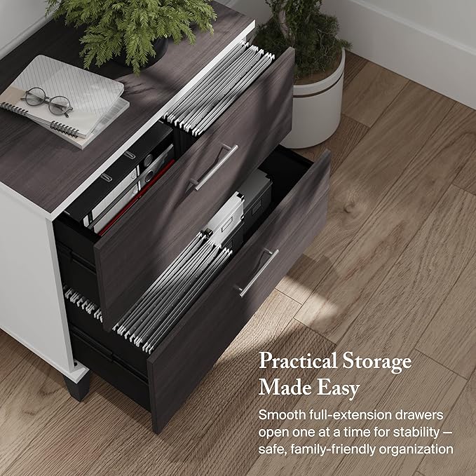 Bush Home 2 Drawer Lateral File Cabinet, Letter and Legal-Size Document Storage for Home or Professional Office, Somerset Collection, White and Storm Gray