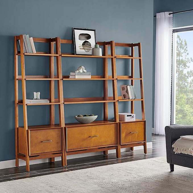 Crosley Furniture Landon 3-Piece Bookshelf Etagere Set, Bookcase with Shelves and File Drawers, Acorn