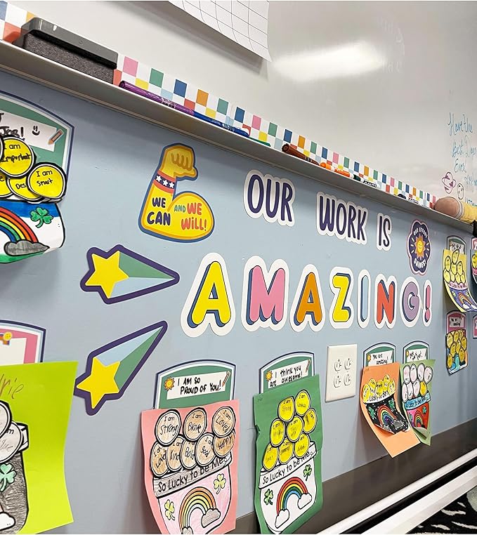 Carson Dellosa Pre-Punched We Stick Together 45-Piece Our Work is Amazing Bulletin Board Set, Student Work Display Headers, Shooting Stars, Motivational Cutouts for Bulletin Board and More