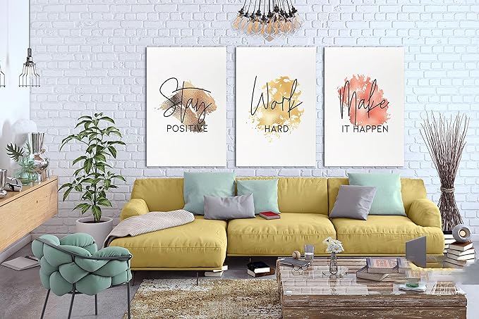 SHMAO Office Canvas Wall Art Motivational Wall Decor, 3 Piece Stay Work Make Print Pictures for Office Wall Decor Women Inspirational Framed Artwork Home Office Decor 24”x36”x3 Panels
