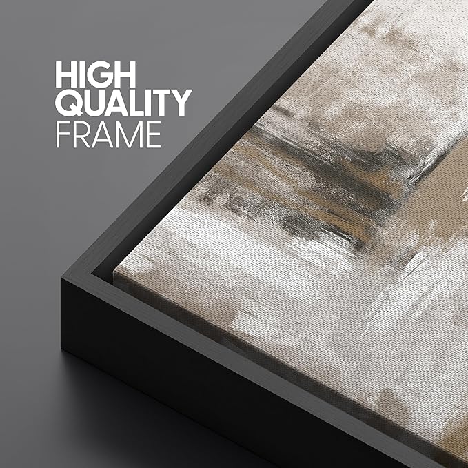 SIGNFORD Large Framed Canvas Neutral Abstract Landscape in Earthy Tones Illustrations Modern Art Calm Warm for Living Room, Bedroom, Office - 60"x20"