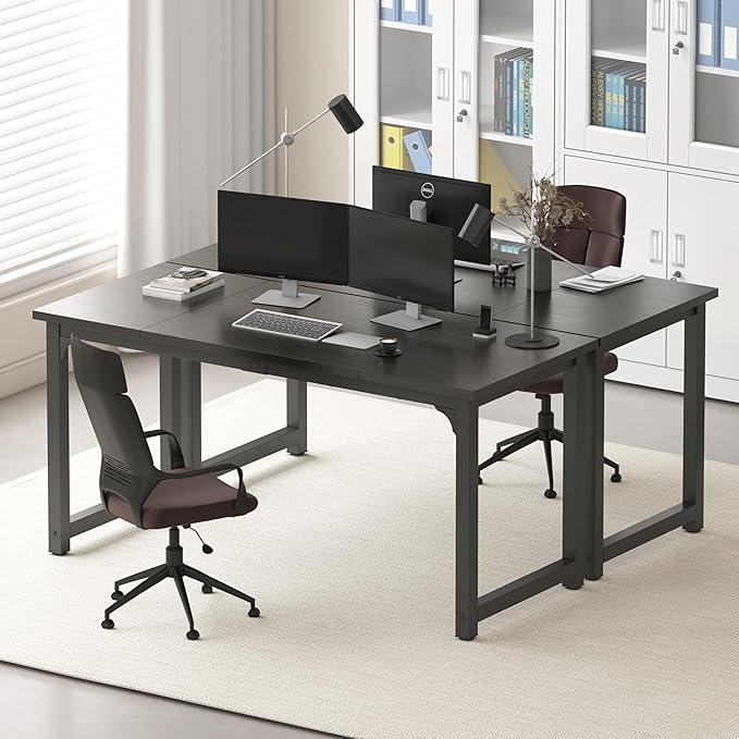 NSdirect 63 inch Computer Desk,Modern Simple Style PC Table Office Desk Wide Workstation for Study Writing,Gaming and Home Office,Extra 1" Thicker Wooden Tabletop and Black Metal Frame,Black