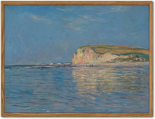 Framed Monet Coastal Wall Art Decor – Impressionist Beach Oil Painting Canvas Prints – Vintage Beachy Landscape Classic Aesthetic Wall Decor for Living Room Bedroom Bathroom – 16"x24"